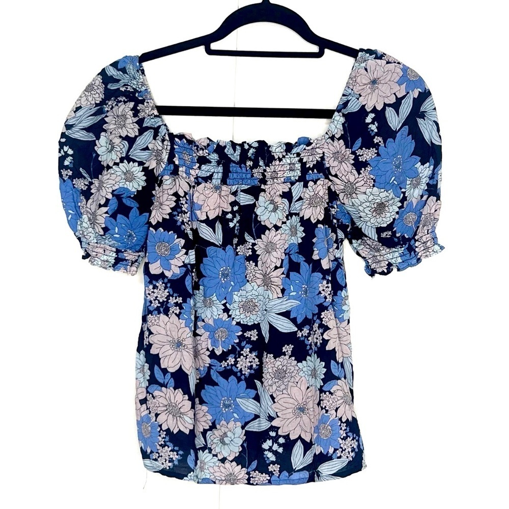 J. Crew Squareneck Puff-sleeve Top in Zinnia‎ Floral